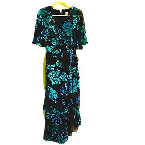 Saloni Blue Floral Ankle-Length Dress Sz 2